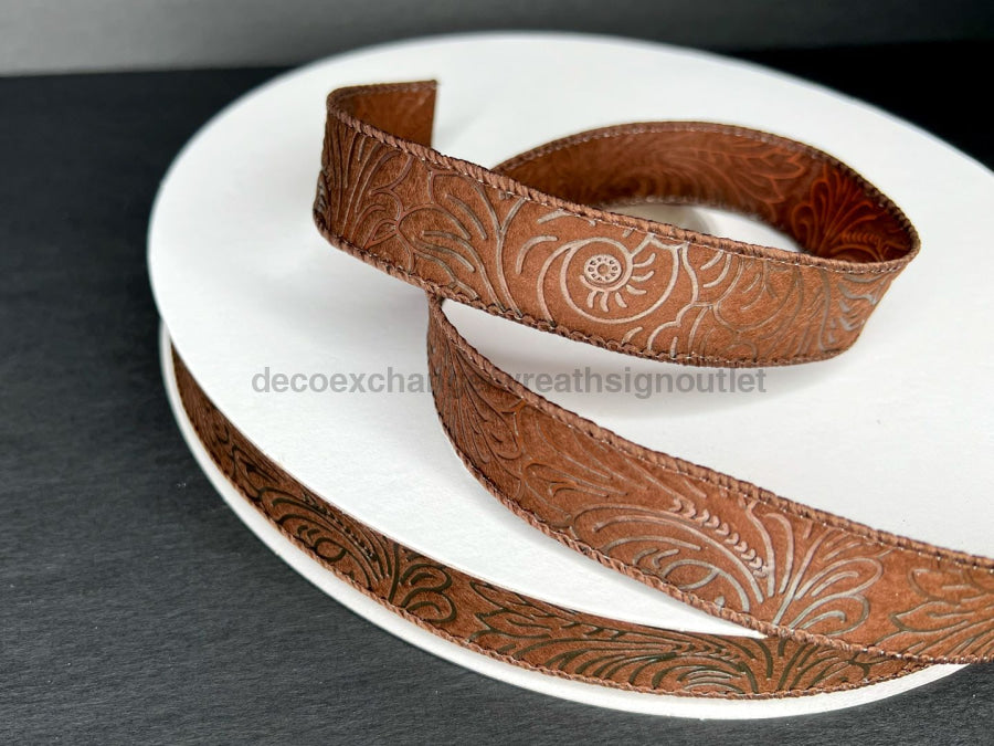 Brown Flower Embossed 7/8’X50Y 984205 - 38C Ribbon