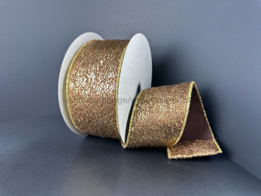 Brwn Short Fur/Gold Mtlc Mist 2.5’’X10Y 78517-40-38 Ribbon