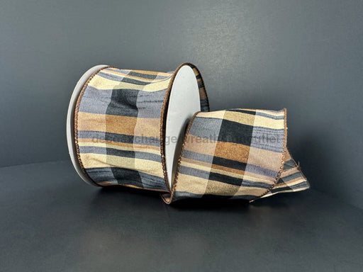 Brown-Tan-Blk Faux Dupioni Pld 2.5’’X10Y 73580-40-38 Ribbon