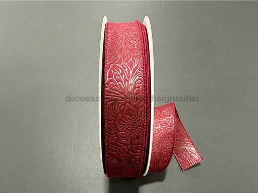 Burgandy Flower Embossed 7/8’X50Y 984205 - 10C Ribbon