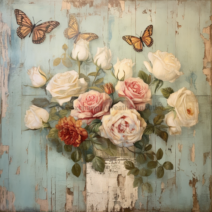 Butterfly Sign Pink Floral Dco-01001 For Wreath 10X10 Metal