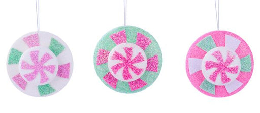 3.25"DIAX1.75"H Glitter Peppermint Orn 3 Asst Colors XJ536699