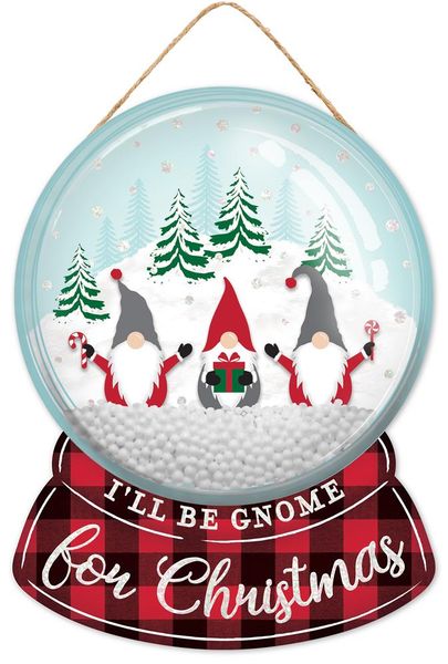 12"HX9"L Gnome for Christmas Globe Dome Robin Egg/Blk/Red/Wht/Gry AP08913