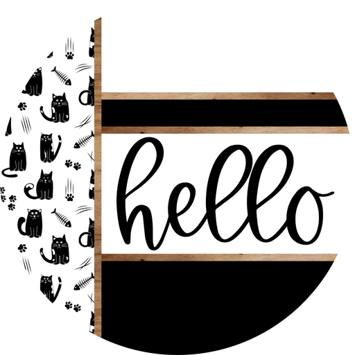 Cat Door Hanger, Hello Door Hanger, DCO-01914-DH, 18" Round Wood