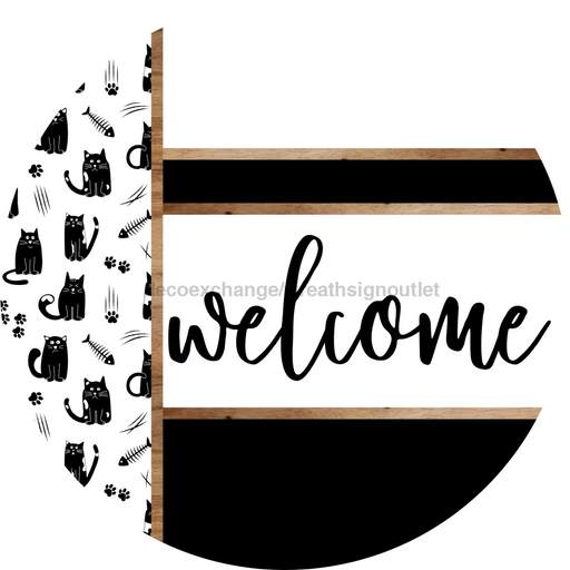 Cat Door Hanger, Welcome Door Hanger, DCO-01915-DH, 18" Round Wood