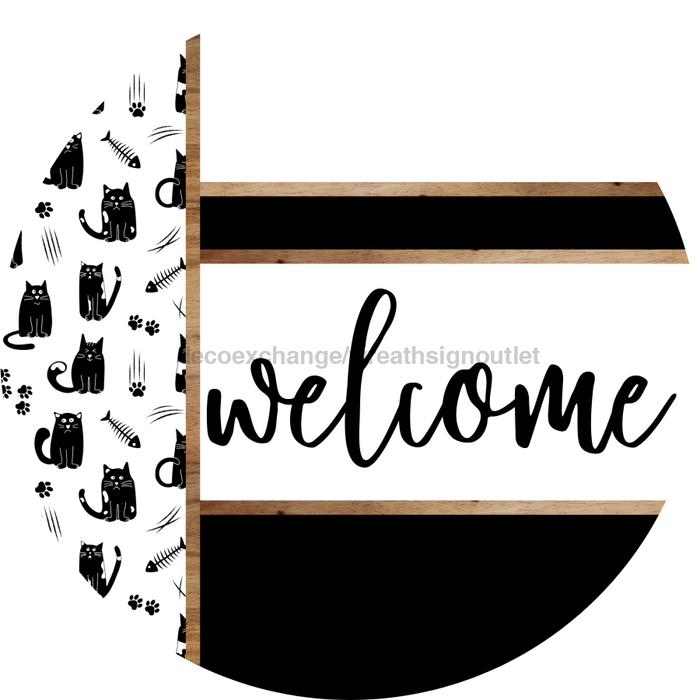 Cat Door Hanger, Welcome Door Hanger, DCO-01915-DH, 18" Round Wood