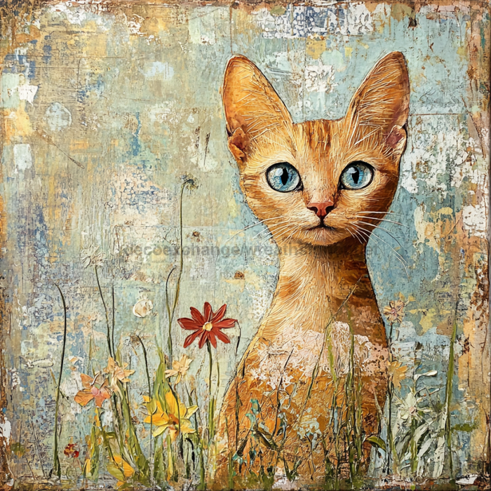 Cat Sign, DCO-13650, Sign For Wreath, 10x10" Metal Sign