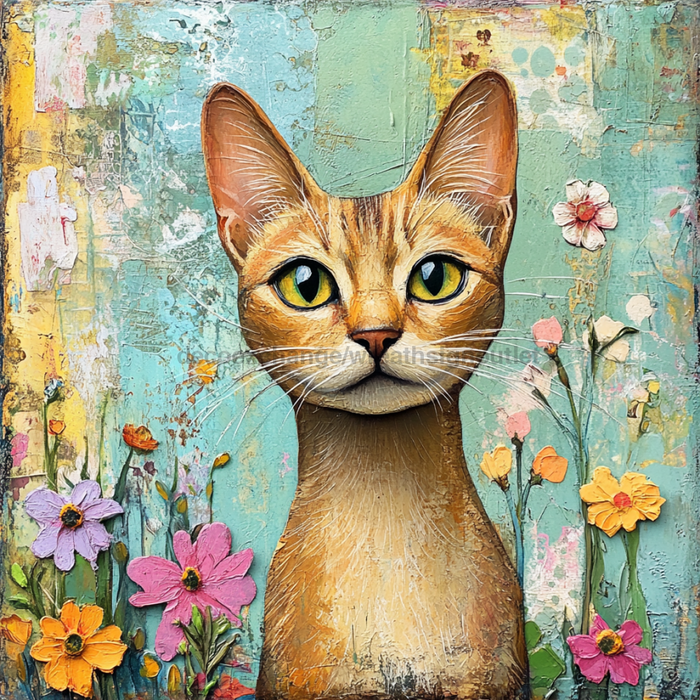 Cat Sign, DCO-13654, Sign For Wreath, 10x10" Metal Sign