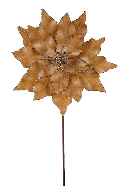 19.5"Lx11.5"Dia Velvet/Glitter Poinsettia Taupe XS430562