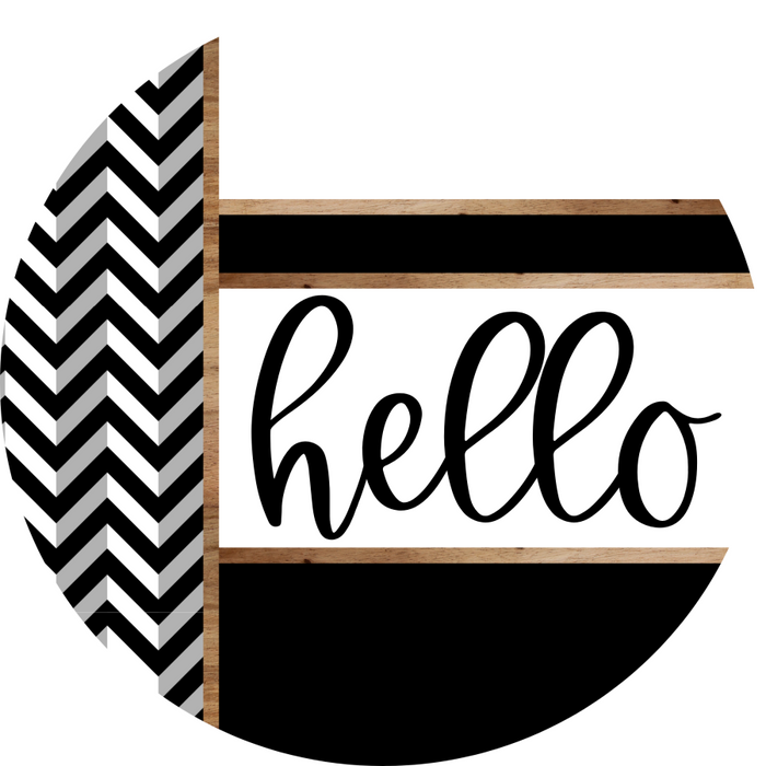 Chevron Door Hanger, Hello Door Hanger, DCO-01799-DH, 18" Round Wood