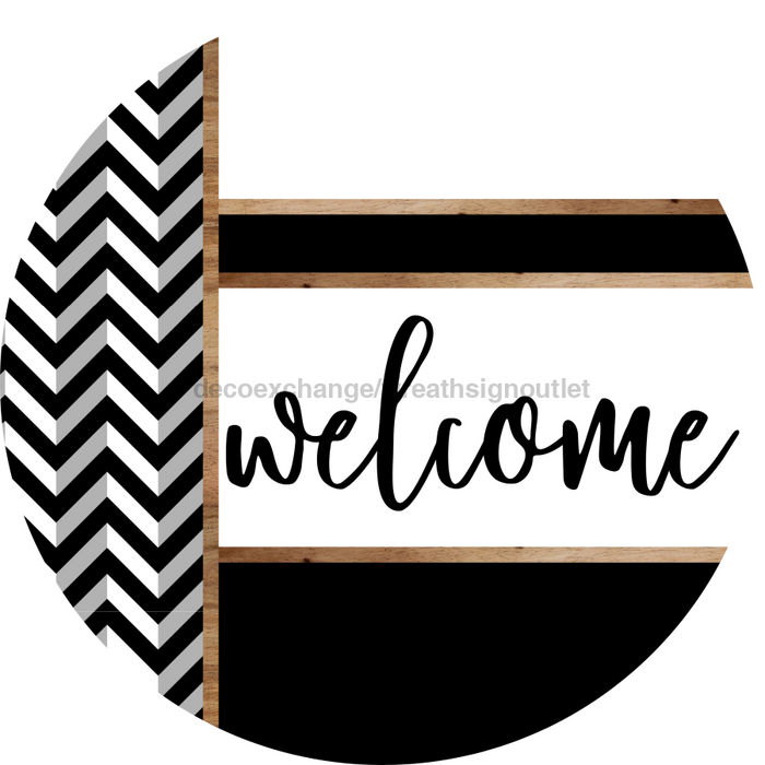 Chevron Door Hanger, Welcome Door Hanger, DCO-01800-DH, 18" Round Wood