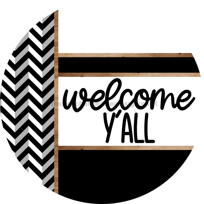 Chevron Door Hanger, Welcome Yall Door Hanger, DCO-01802-DH, 18" Round Wood