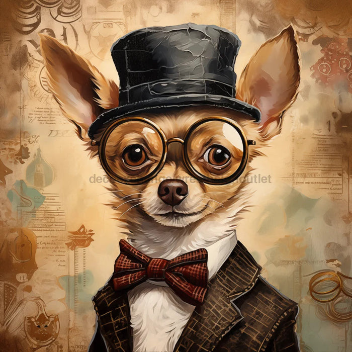 Chihuahua Dog With Glasses Sign Funny Animal Wall Art Dco - 01347 For Wreath 10X10’ Metal