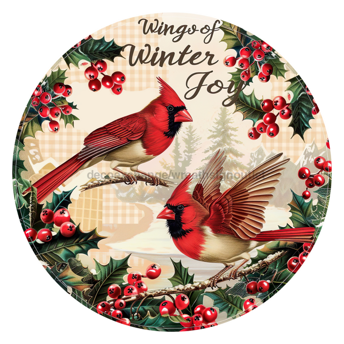 Christmas Cardinals, DCO-102647-D, Sign For Wreath, 10" Wood Sign