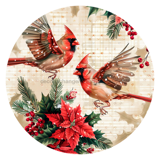 Christmas Cardinals, DCO-102650-D, Sign For Wreath, 10" Wood Sign