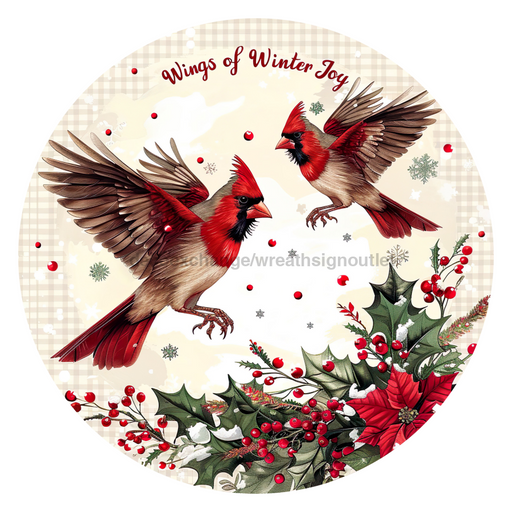Christmas Cardinals, DCO-102652-D, Sign For Wreath, 10" Wood Sign