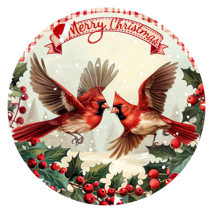 Christmas Cardinals, DCO-102655-D, Sign For Wreath, 18" Door Hanger
