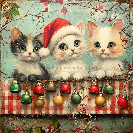 Christmas Cat Sign, DCO-102412, Sign For Wreath, 10x10in Metal Sign