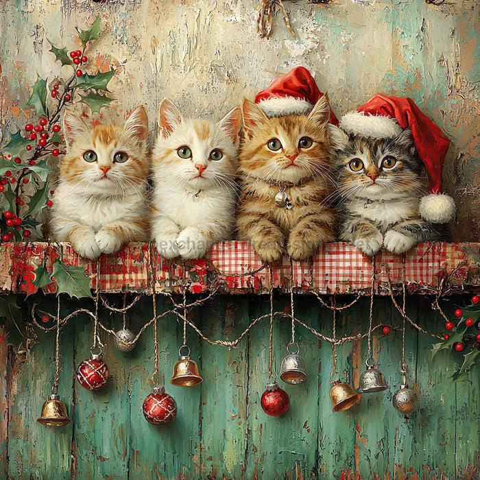 Christmas Cat Sign, DCO-102415, Sign For Wreath, 10x10in Metal Sign