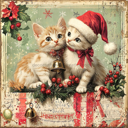 Christmas Cat Sign, DCO-102416, Sign For Wreath, 10x10in Metal Sign