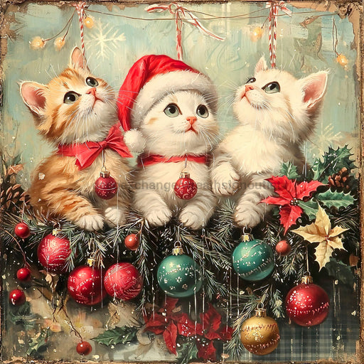 Christmas Cat Sign, DCO-102419, Sign For Wreath, 10x10in Metal Sign