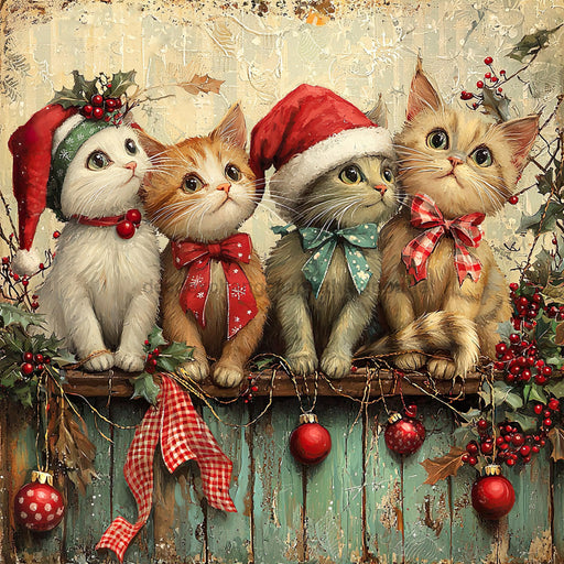 Christmas Cat Sign, DCO-102421, Sign For Wreath, 10x10in Metal Sign