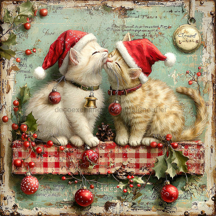 Christmas Cat Sign, DCO-102422, Sign For Wreath, 10x10in Metal Sign