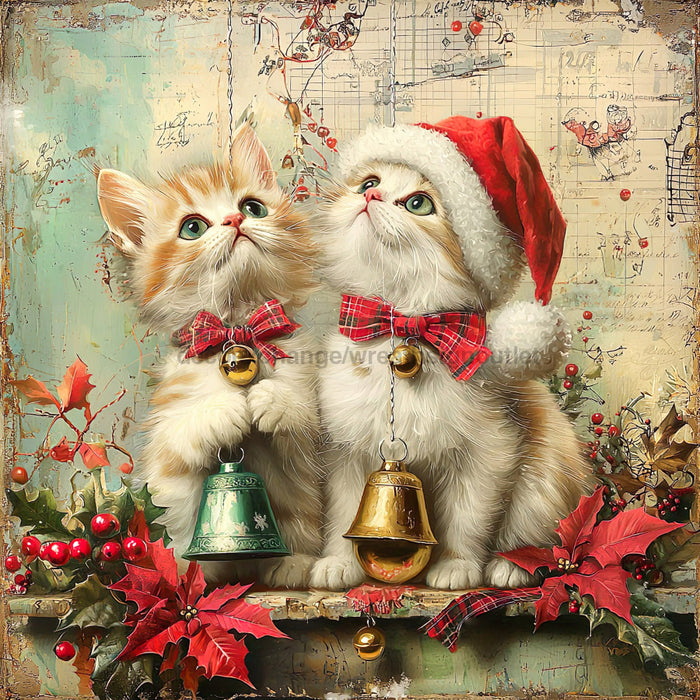 Christmas Cat Sign, DCO-102423, Sign For Wreath, 10x10in Metal Sign