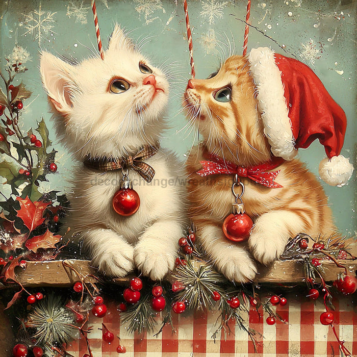 Christmas Cat Sign, DCO-102424, Sign For Wreath, 10x10in Metal Sign