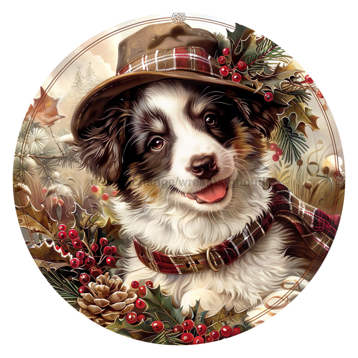 Christmas Dog, DCO-102721, Sign For Wreath, 10" Metal Sign