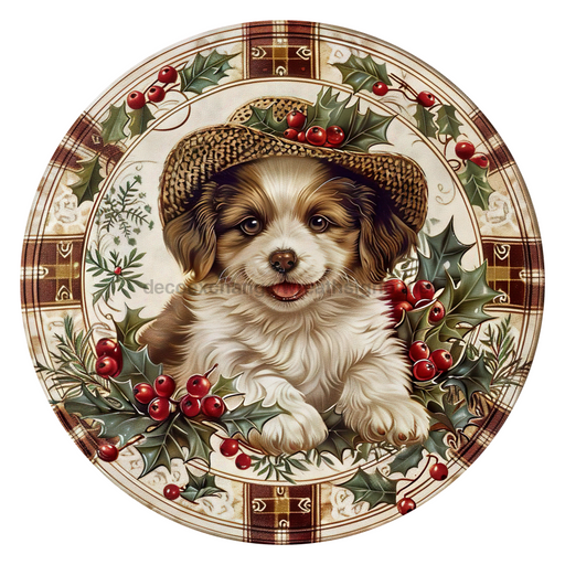 Christmas Dog, DCO-102724-D, Sign For Wreath, 10" Wood Sign
