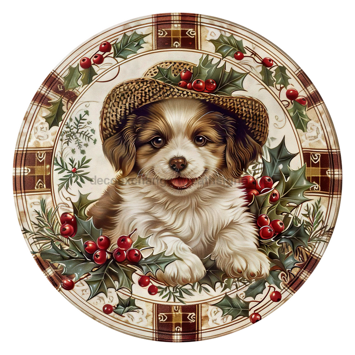 Christmas Dog, DCO-102724, Sign For Wreath, 10" Metal Sign