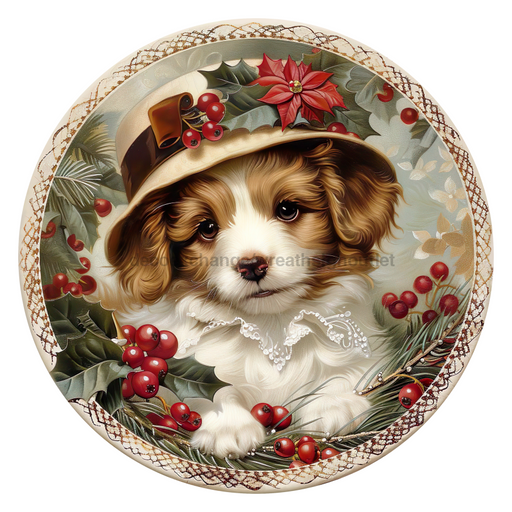 Christmas Dog, DCO-102725, Sign For Wreath, 10" Metal Sign