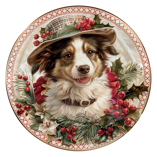 Christmas Dog, DCO-102727-D, Sign For Wreath, 10" Wood Sign