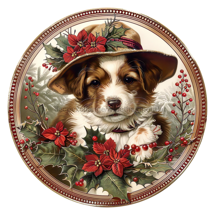 Christmas Dog, DCO-102728, Sign For Wreath, 10" Metal Sign