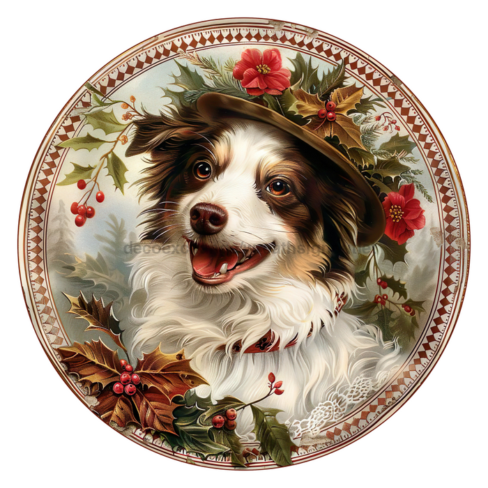 Christmas Dog, DCO-102730-D, Sign For Wreath, 10" Wood Sign