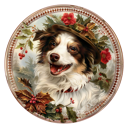 Christmas Dog, DCO-102730, Sign For Wreath, 10" Metal Sign