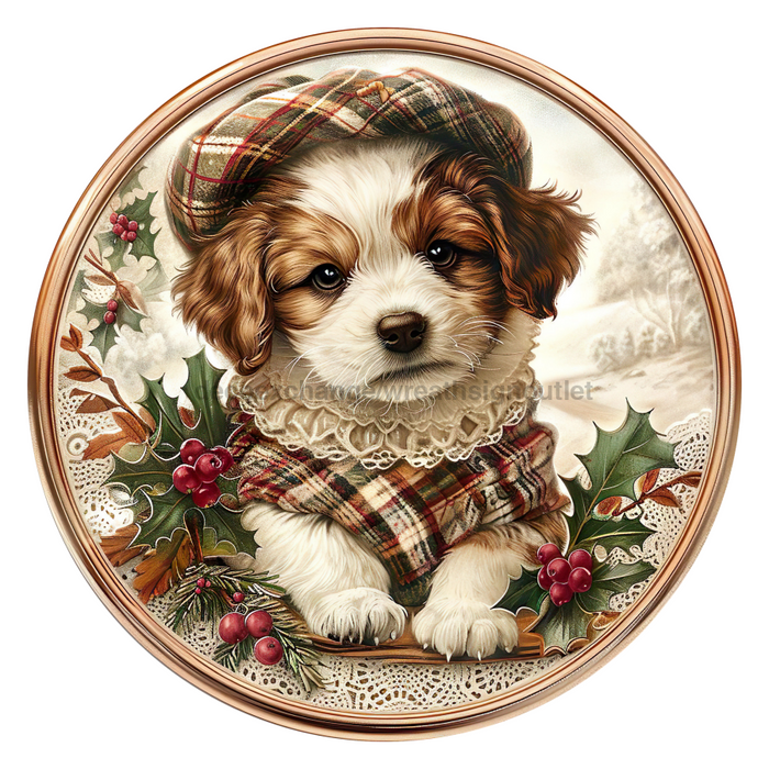 Christmas Dog, DCO-102731, Sign For Wreath, 10" Metal Sign