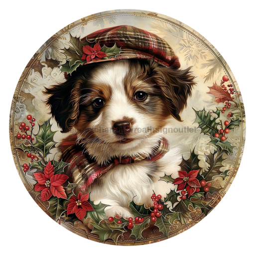 Christmas Dog, DCO-102732-D, Sign For Wreath, 10" Wood Sign