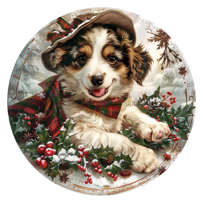 Christmas Dog, DCO-102734-D, Sign For Wreath, 10" Wood Sign