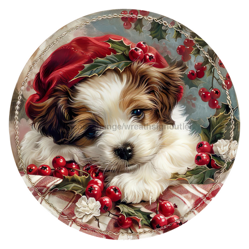 Christmas Dog, DCO-102737, Sign For Wreath, 10" Metal Sign