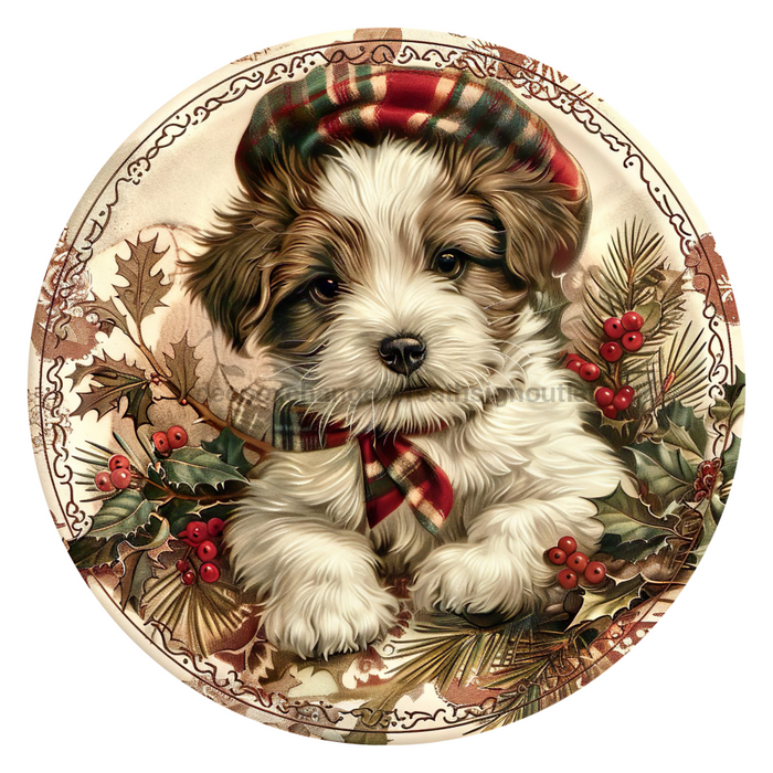 Christmas Dog, DCO-102738-D, Sign For Wreath, 10" Wood Sign