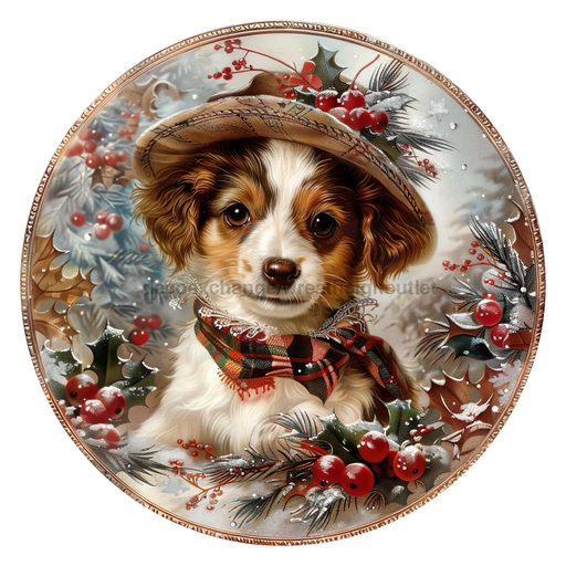 Christmas Dog, DCO-102739, Sign For Wreath, 10" Metal Sign