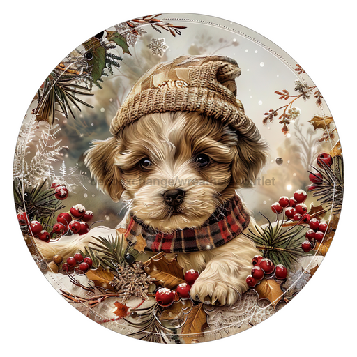 Christmas Dog, DCO-102742-D, Sign For Wreath, 18" Door Hanger