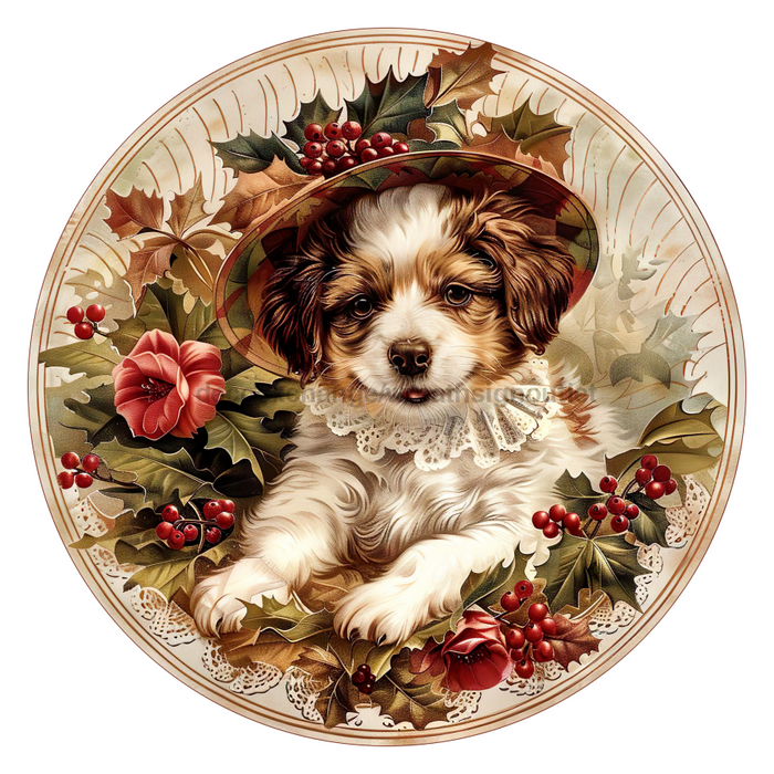 Christmas Dog, DCO-102743-D, Sign For Wreath, 10" Wood Sign