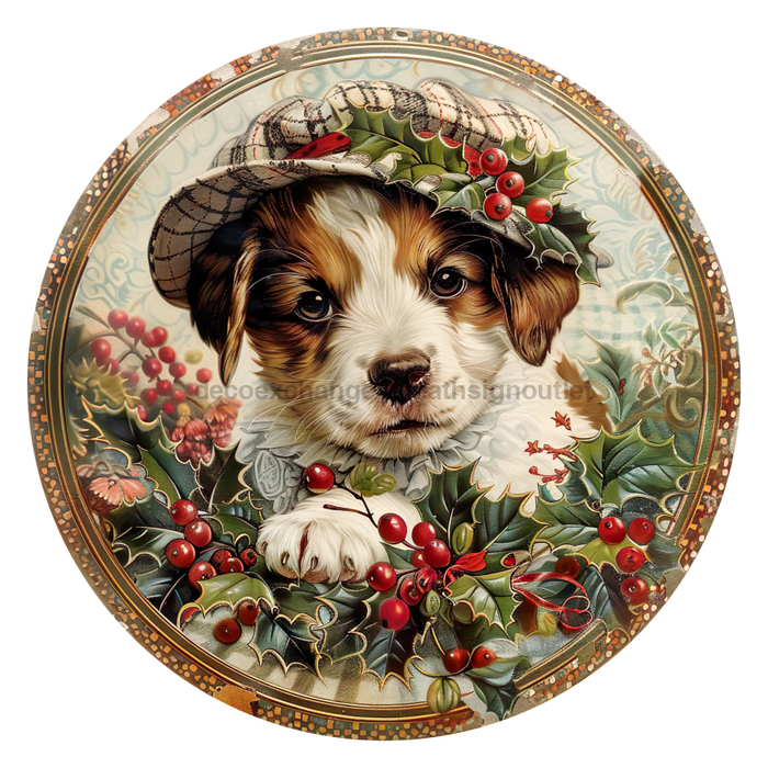 Christmas Dog, DCO-102744-D, Sign For Wreath, 10" Wood Sign
