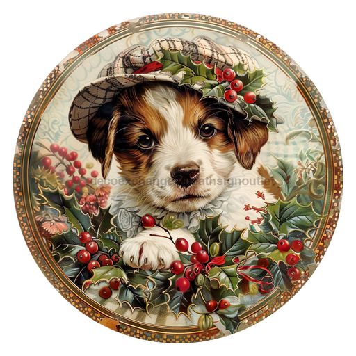 Christmas Dog, DCO-102744, Sign For Wreath, 10" Metal Sign