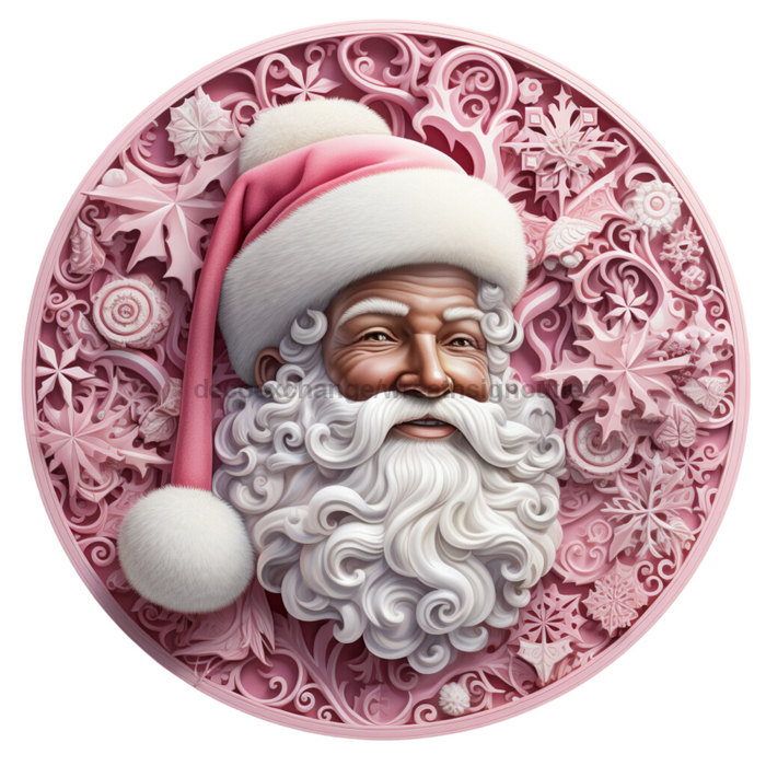 Christmas Door Hanger, Pink Santa, DECOE-4659, Sign For Wreath, 18" Wood Round - DecoExchange®