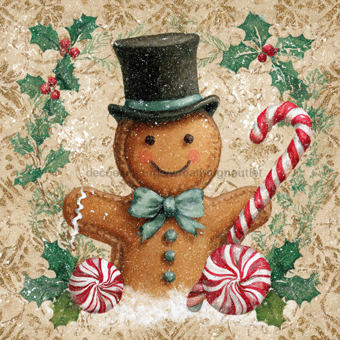 Christmas Gingerbread Sign, DCO-102589, Sign For Wreath, 10x10in Metal Sign
