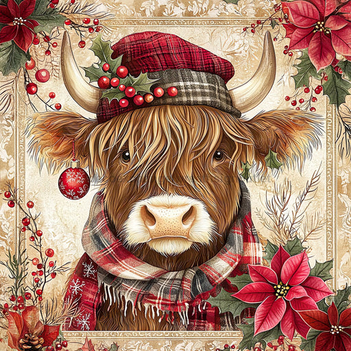 Christmas Highland Cow Sign, DCO-102167, Sign For Wreath, 10x10in Metal Sign